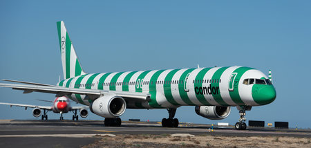 Tenerife, Spain May 3st, 2024.Condor Airlines Boeing 757-330. Image of a Condor Airlines plane taxiing at Tenerifeのeditorial素材