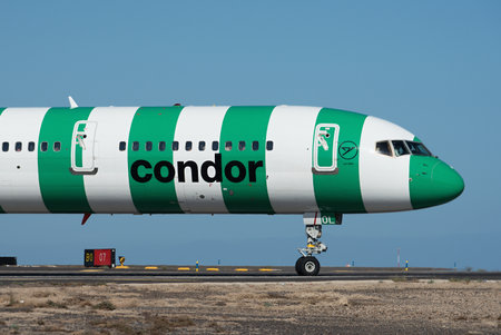 Tenerife, Spain May 3st, 2024.Condor Airlines Boeing 757-330. Image of a Condor Airlines plane taxiing at Tenerifeのeditorial素材