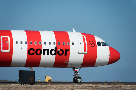 Tenerife, Spain May 3st, 2024.Condor Airlines Airbus A321-211. Image of a Condor Airlines plane taxiing at Tenerifeのeditorial素材