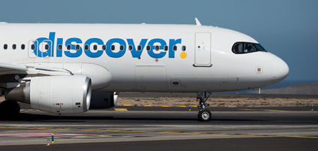 Tenerife, Spain May 4th, 2024. Discover Airbus A320-214. Image of a Discover Airlines plane taxiing at Tenerifeのeditorial素材