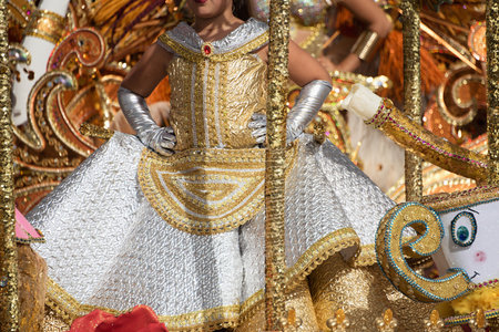 A child in costume dancing on carnivalの写真素材