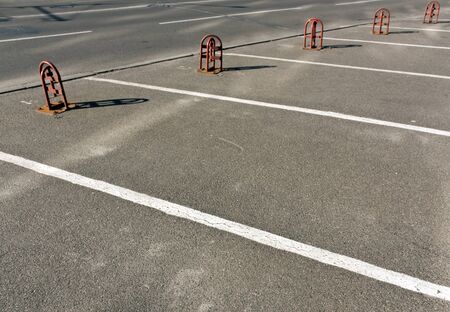 Empty parking lot in city center. Transport and road.の写真素材
