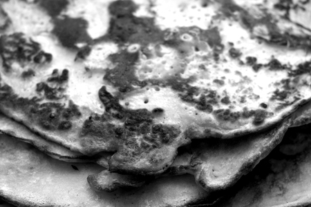 Plate with pancakes in black and white. Food and ingredientes.の写真素材