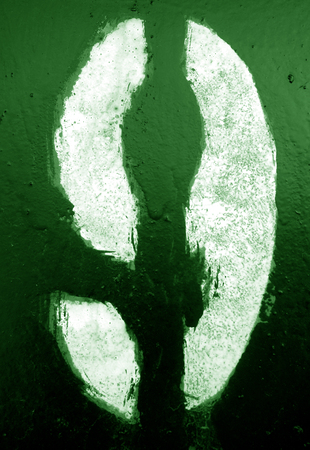 Number 9 in stencil on metal wall in green tone. Abstract background and texture for design.の写真素材