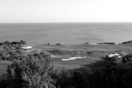 Golf fields and Black sea resort in black and white. Seasonal natural background.の写真素材