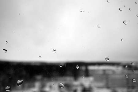 View from window with raindrops. Background and view for ideas