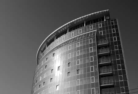 Modern high office building in Minsk in black and white. Architectural and urban background.のeditorial素材