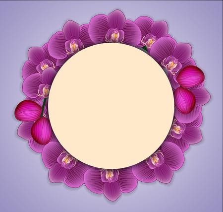Greeting card with flower Orchid in a circleのイラスト素材