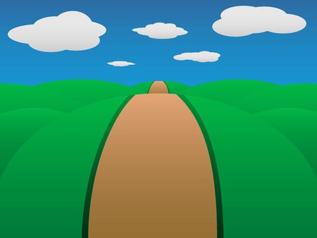 The road to the hills under cloudsのイラスト素材