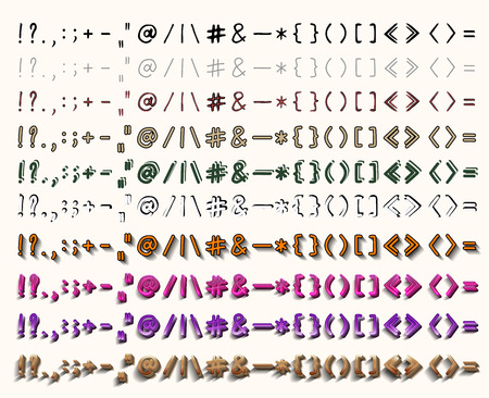 Handwritten font. A set of ten variants in different styles. Brackets and punctuation.のイラスト素材