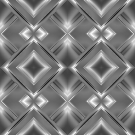 Monochrome seamless pattern of rhombuses gray in a matte aluminum foil with the shiny elements and refraction of lightのイラスト素材