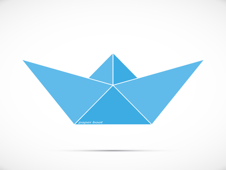 stylized image or logo is a paper boat with blue faces and white letteringのイラスト素材