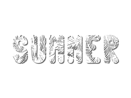 The stylized word Summer is squeezed out of white palm leavesのイラスト素材