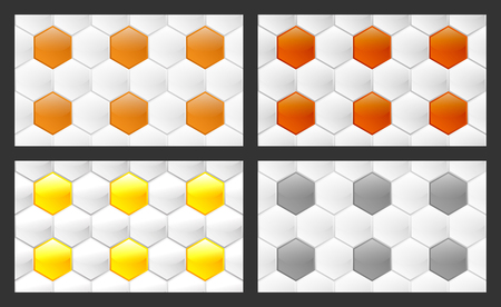 Set of seamless patterns of the four variants in different colors, including black and white, similar to honeycomb with a vertical arrangement of hexagonsのイラスト素材