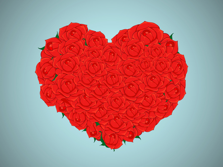 large bouquet of red roses, collected in the form of a huge heart for congratulations on Valentine's day. A classic Valentine red backgroundのイラスト素材