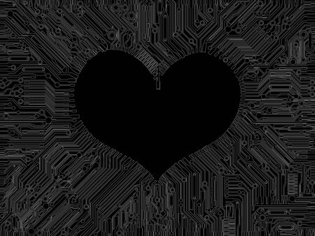 Stylized vector image in the shape of a heart surrounded by a thin white traces on a black background. For fashion technical design on the theme of Valentine's dayのイラスト素材