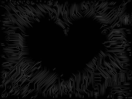 Terrible black heart surrounded by dark chaotic web of interwoven lines. Unusual Valentine's day card or background for Halloweenのイラスト素材