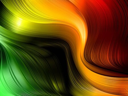 Dynamic futuristic shapes and lines in 3D style with depth effect. Trending abstract background of colored fluid waves in traffic light colorのイラスト素材