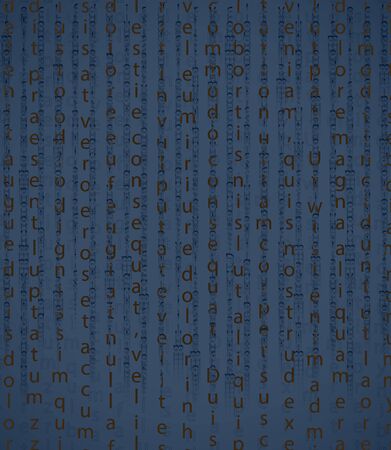 Table of cryptographic text. Golden symbols on a blue background. The falling letters and signs with traces of the trace. A cyber message from the future or a secret cipher from the past.のイラスト素材