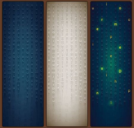 Beautiful bookmarks for books or Wallpapers for smartphones. A cryptographic tablet from the past in a fantasy style. Set of three parts. Secret message in the Matrix styleのイラスト素材