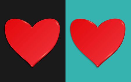 Two red hearts on a dark and turquoise background. Vector illustration. Holiday card on the theme of Valentine's day. Sweet stuff. Material design.のイラスト素材