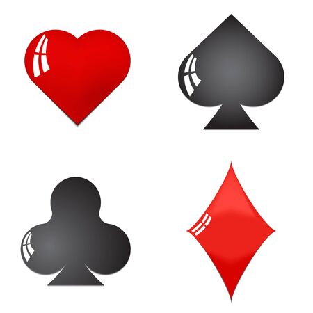 Glossy playing card symbols isolated on white background - hearts diamonds spades clubsのイラスト素材
