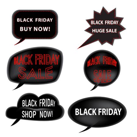 Black Friday sale sign, logos badge and labels collection set isolated on whiteのイラスト素材