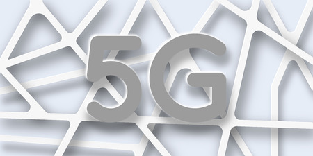 5g network technology banner in light gray tones with net web pathes depict cells connections