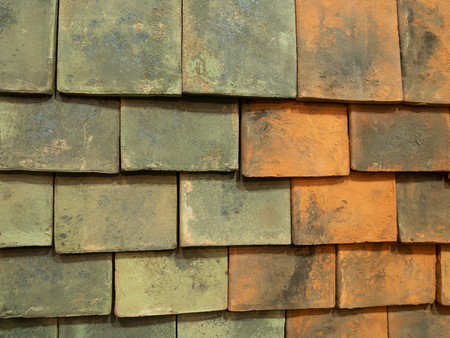 old vintage roof tiles shingles weathered paintingの写真素材