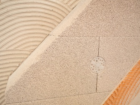 Lightweight Cellular Concrete foam cement blocks at construction frameの写真素材