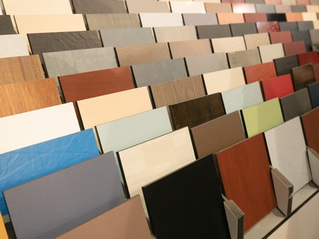 lot of artificial decoration materials samples at interior design studio