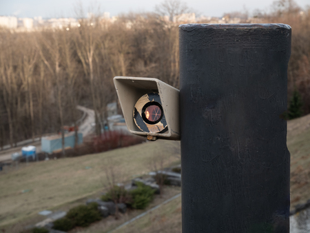 modern equipment for geodesy - glass mirror prism reflector for measuring distancesの写真素材