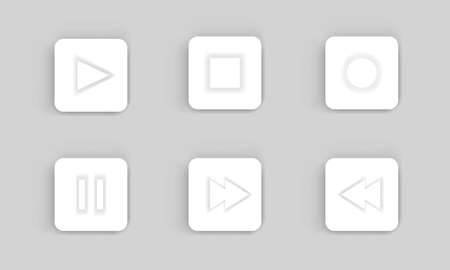media player buttons set paper style in square frames with round corners. Vector illustrationのイラスト素材