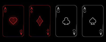 set of four play cards in black design. aces of clubs, diamonds, spades and hearts. Vector illustration in low keyのイラスト素材