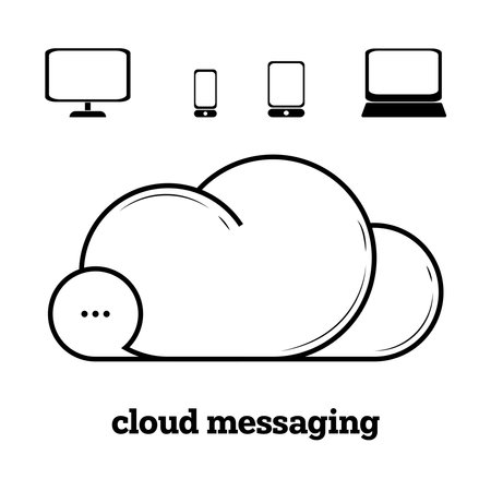 cloud messaging icon concept. online chat symbols, smartphone, tablet, laptop and personal computer icons. Vector illustrationのイラスト素材
