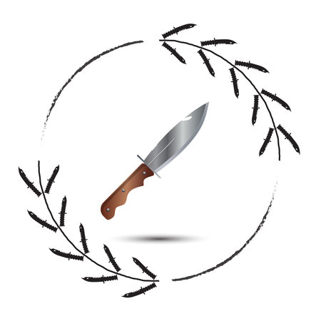 hunter knife icon in wreath made of knives. cyber sport csgo award or avatar user picture concept. Vector illustrationのイラスト素材