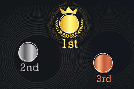 winner award medals for 1st 2nd and 3rd place. first place with golden crown and laurel. background copy space for championship competitors. Vector illustrationのイラスト素材