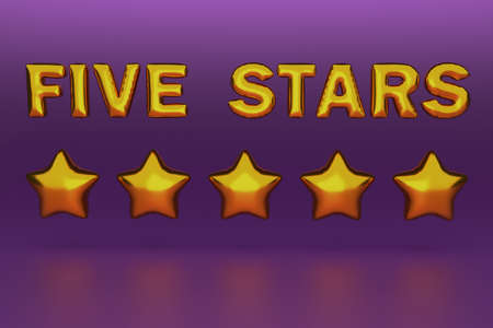 five stars rating award concept as congratulation holiday balloons with helium. High quality 3D...