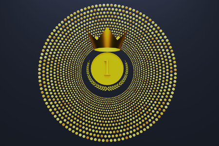 first 1st place winner award avatar medal icon concept with golden crown and laurelの写真素材