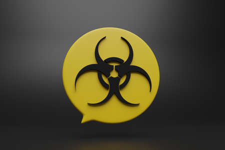stylish yellow biohazard 3d round icon on black background. low key renderの写真素材