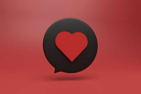 red heart button in round dialog box. 3d style illustration. love button concept