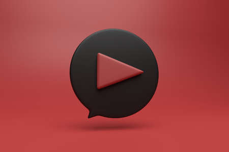 play button symbol in round dialog box with red background. 3d style illustrationの写真素材