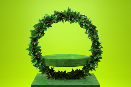 green eco friendly product stand for presentation. 3d render illustrationの写真素材
