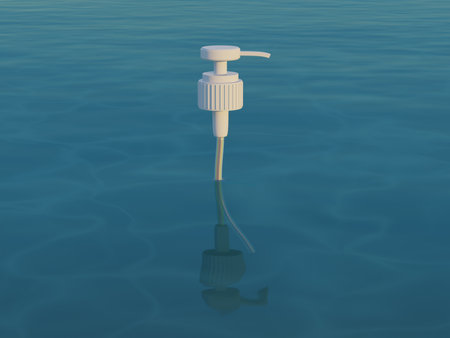 dispenser tube stick in endless water. concept for sanitizing or moisturizing beauty product. close up 3d illustration renderの写真素材