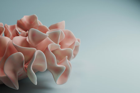 artificial pink coral on blue background for cosmetic product advertisement presentation. 3d illustration render with copy spaceの写真素材