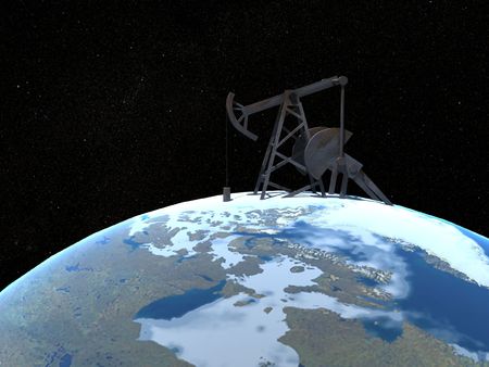 Illustration of oil derrick on the earthの写真素材
