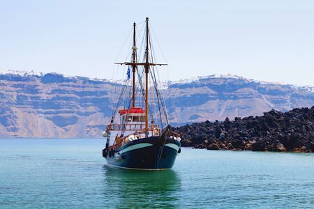 Water transport and the caldera on the island of Santorini.
