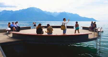 Lake Geneva and the Alps.のeditorial素材