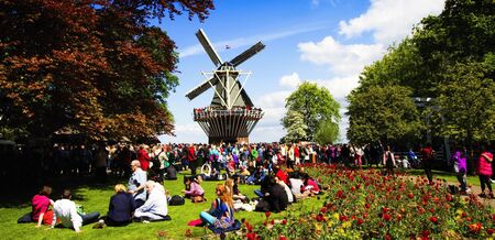 Garden and windmill Keukenhof.のeditorial素材