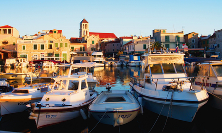 Harbor in the town of Vodice in Northern Dalmatia.の写真素材